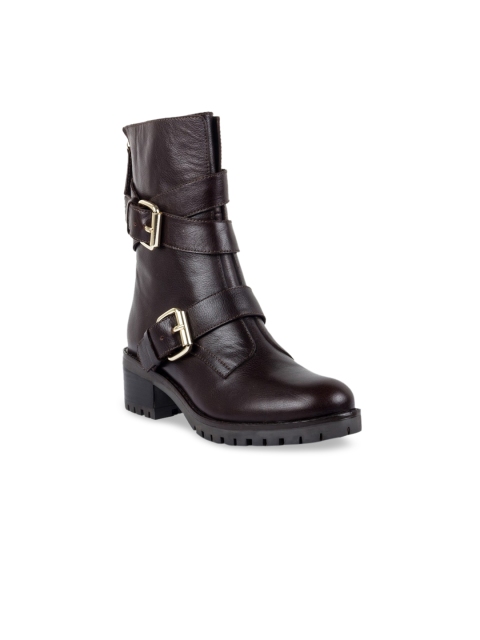 

Vanilla Moon Women Brown Solid Leather Mid-Top Flat Boots