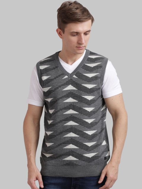 

Parx Men Grey & White Printed Sweater Vest