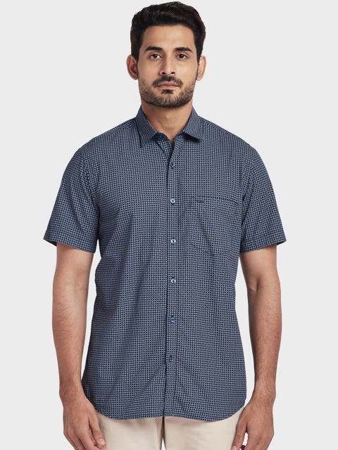 

ColorPlus Men Navy Blue & Beige Tailored Fit Printed Casual Shirt