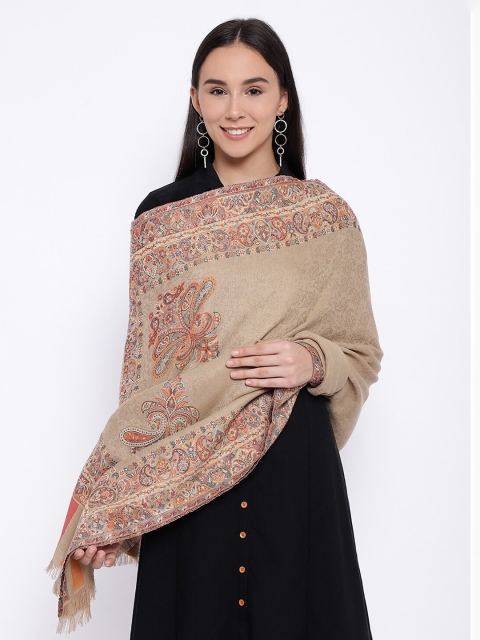 

Pashmoda Women Beige & Orange Woolen Blend Kaani Shawl