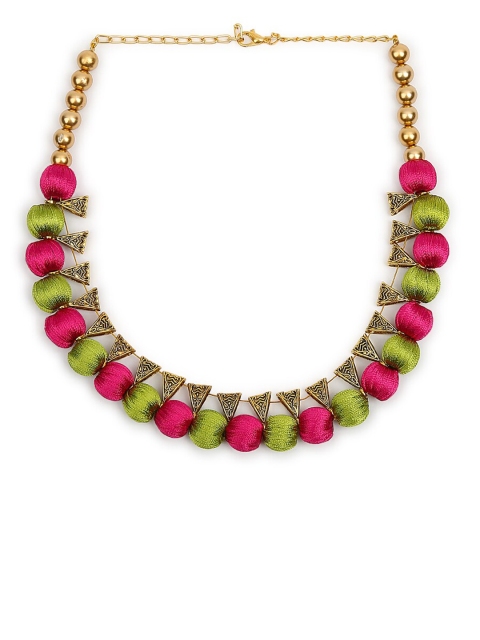 

AKSHARA Pink & Green Beaded Handcrafted Choker Necklace