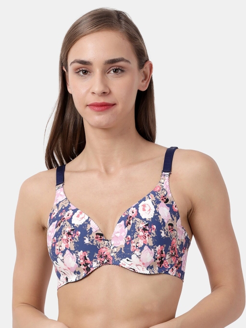 

shyaway Blue & Pink Printed Under-Wired Lightly Padded Everyday Bra SY91026