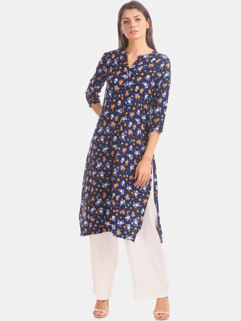 

Karigari Women Navy Blue Printed Straight Kurta