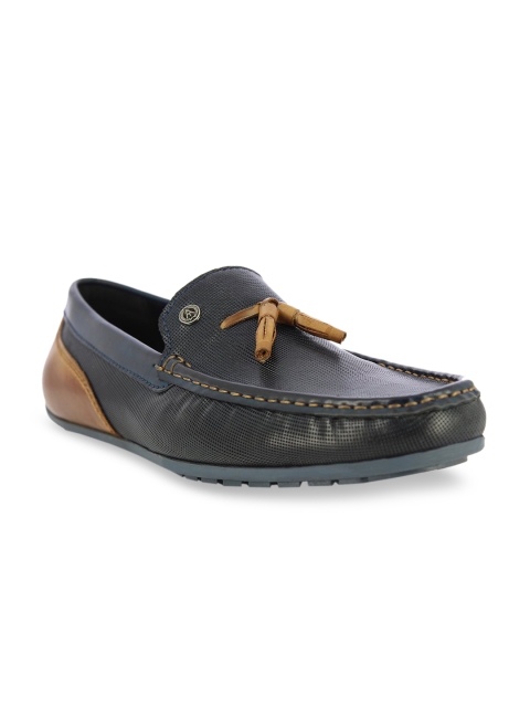 

Alberto Torresi Men Navy Blue & Tan Brown Leather Driving Shoes