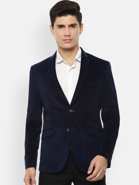 

V Dot Men Navy Blue Solid Slim-Fit Single-Breasted Formal Blazer