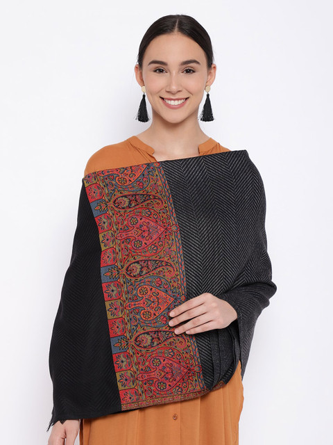 

Pashmoda Women Black & Red Woven-Design Kaani Shawl