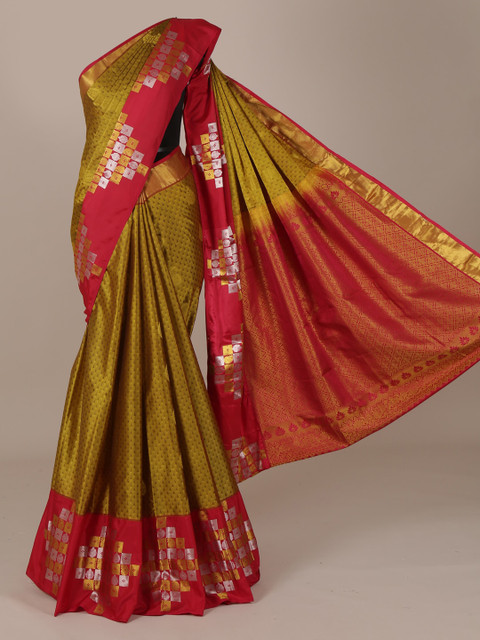 

Pothys Gold-Coloured & Red Pure Silk Woven Design Saree