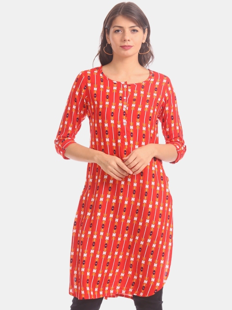 

Karigari Women Red Woven Design Straight Kurta