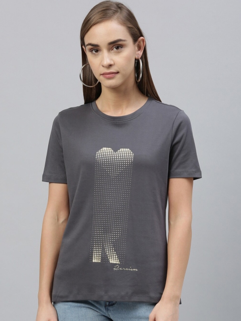 

RAREISM Women Grey & Silver-Coloured Printed Top