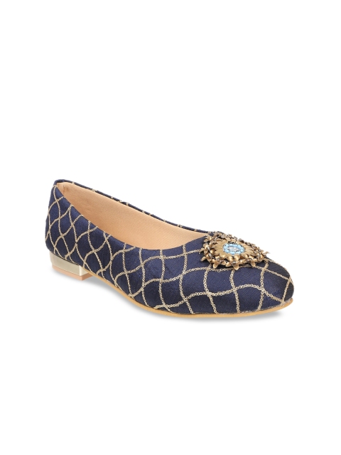 Flat n Heels Women Navy Blue Embellished Ballerinas