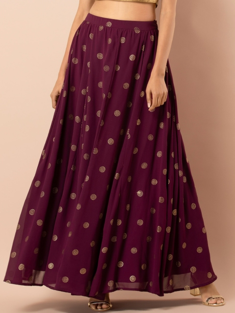 

INDYA Women Purple Foil Print Flared Maxi Skirt