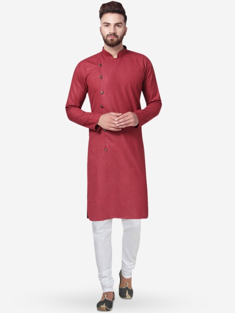 

Jompers Men Maroon & White Solid Kurta with Churidar & Dupatta