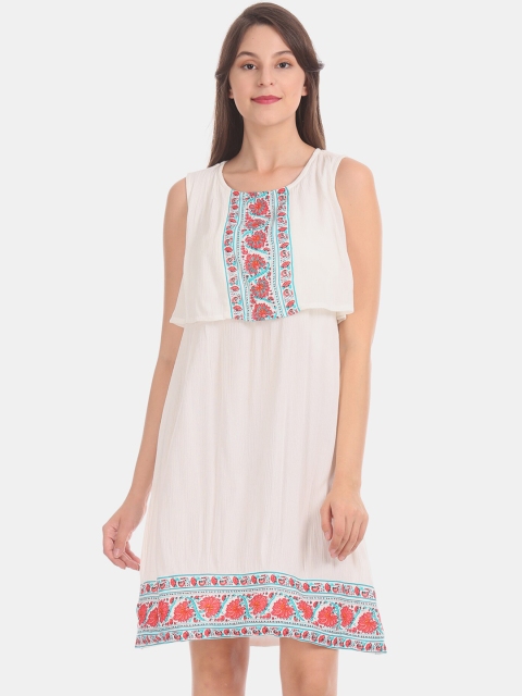 

Karigari Women Off-White Printed A-Line Crinkled Dress