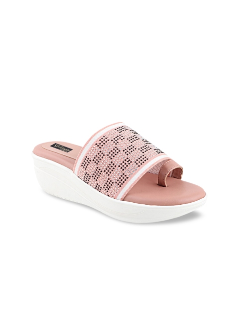 

Shoetopia Women Pink & Off-White Textured Flatform Heels