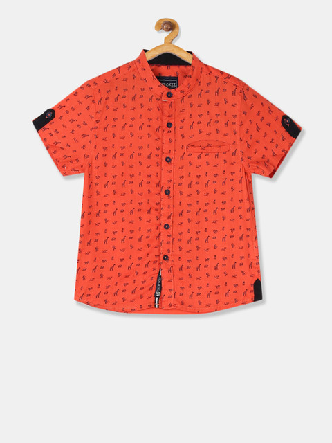 

Cherokee Boys Orange & Black Regular Fit Printed Casual Shirt