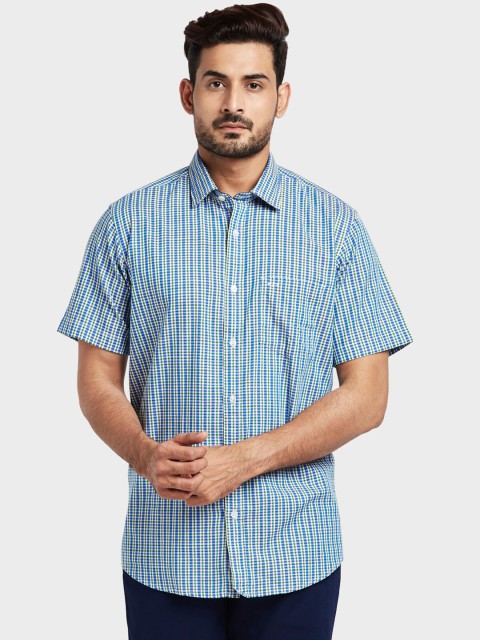 

ColorPlus Men Blue & Off-White Tailored Fit Checked Casual Shirt