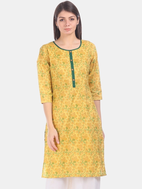 

Karigari Women Yellow Printed Straight Kurta