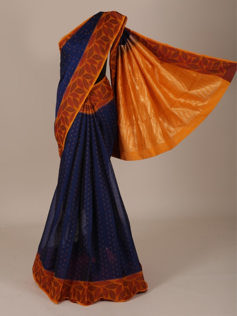 

Pothys Navy Blue & Orange Silk Cotton Woven Design Saree