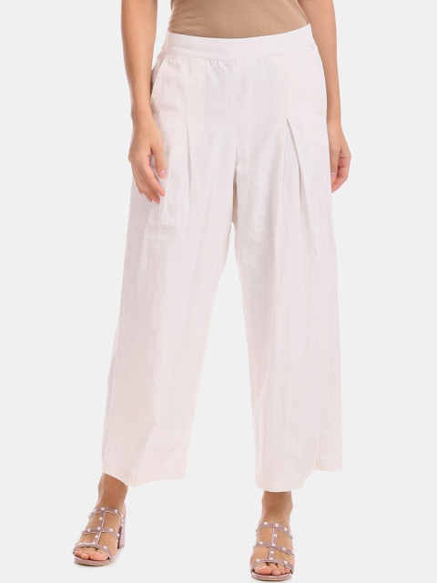 

Karigari Women Off White Solid Wide-Leg Palazzo