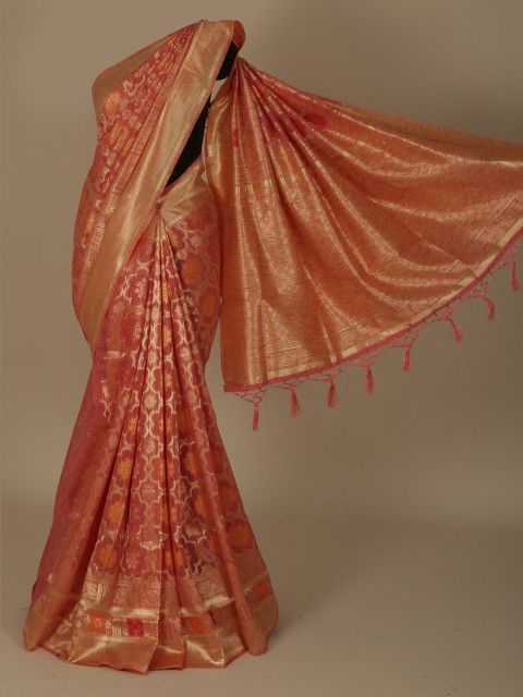 

Pothys Orange Printed Jute Silk Saree
