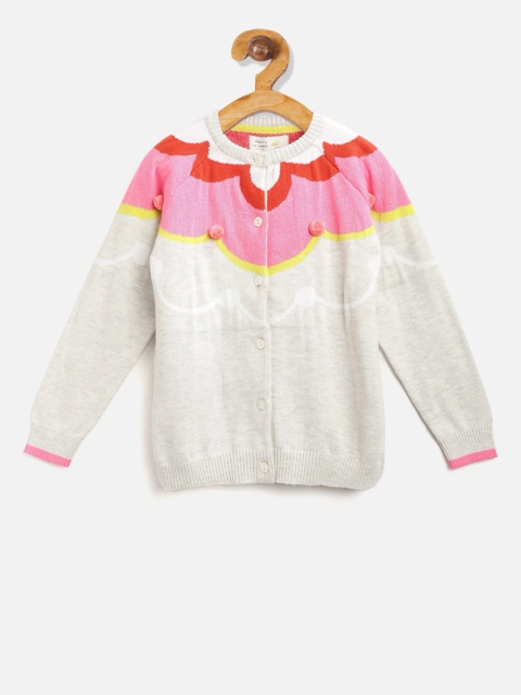 

Cherry Crumble Girls Grey & Pink Colourblocked Cardigan