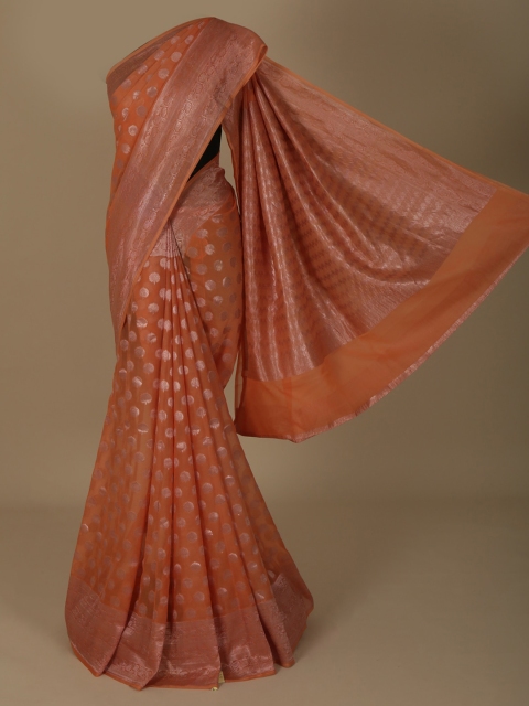 

Pothys Orange & Gold-Toned Pure Chiffon Woven Design Saree