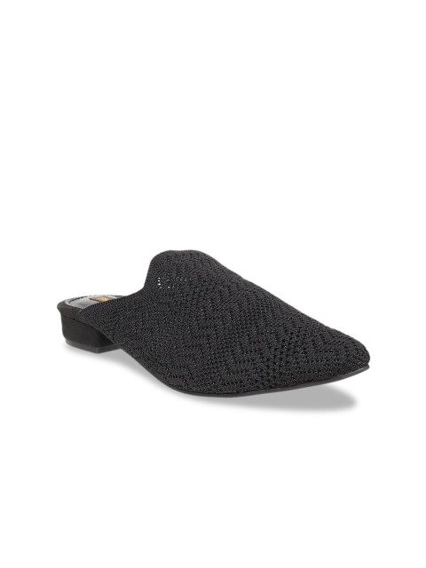 

Flat n Heels Women Black Woven Design Mesh Mules