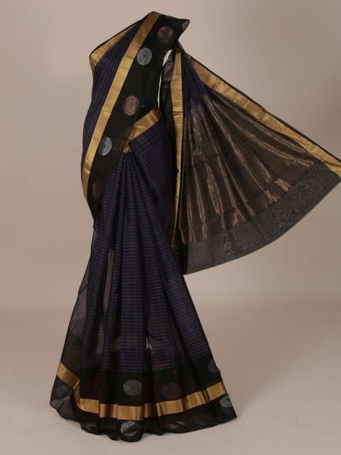 

Pothys Navy Blue & Gold-Coloured Silk Cotton Woven Design Saree