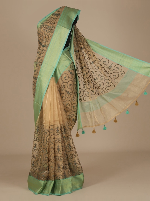 

Pothys Gold-Toned & Green Tissue Woven Design Saree