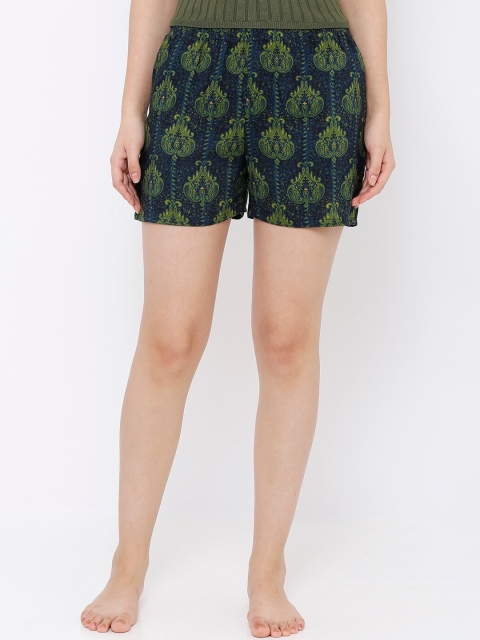 

Heart 2 Heart Women Navy Blue & Green Bohemian Printed Lounge Shorts