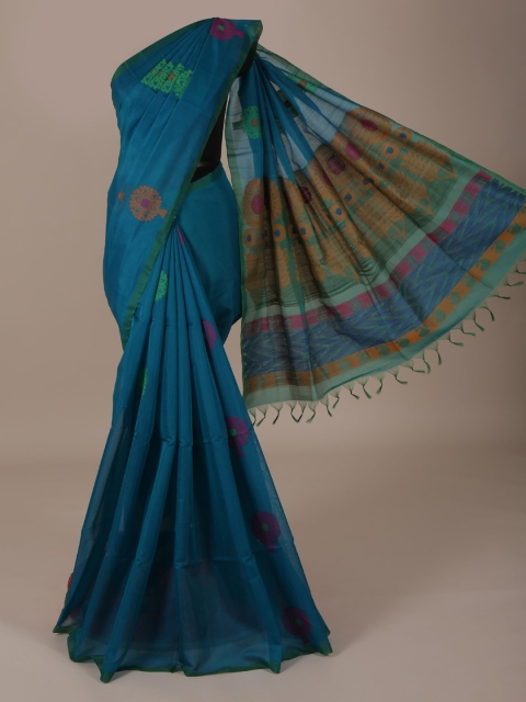 

Pothys Blue Printed Silk Cotton Saree