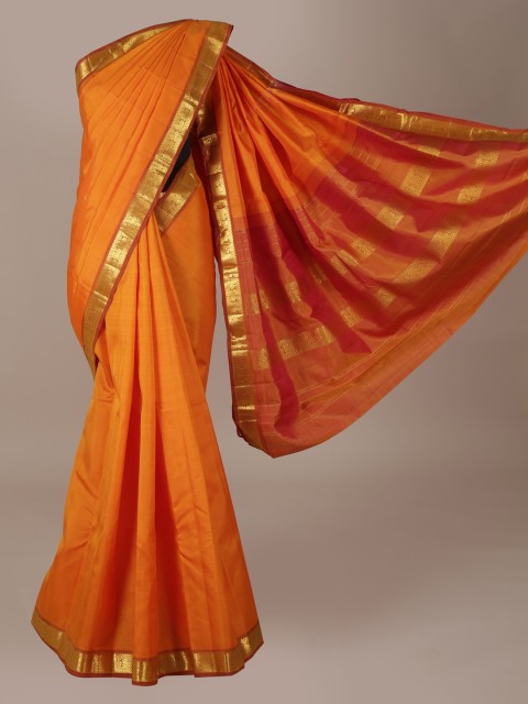 

Pothys Orange Solid Pure Silk Saree