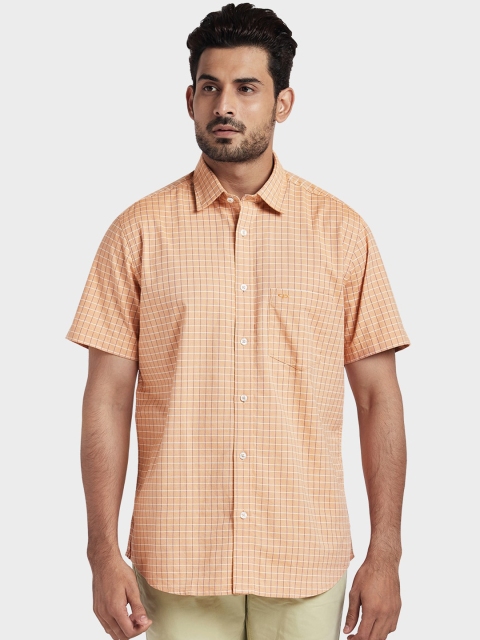 

ColorPlus Men Orange Tailored Fit Checked Casual Shirt