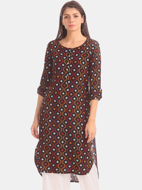 

Karigari Women Black & Red Printed Straight Kurta
