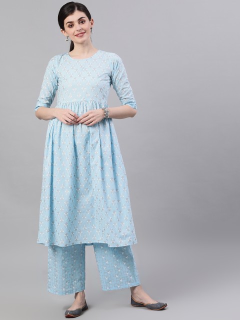 

Nayo Women Blue & White Printed Kurta with Palazzos