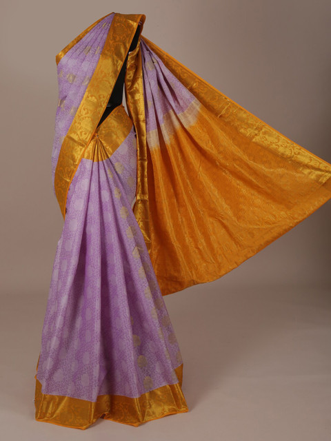 

Pothys Lavender & Gold-Toned Pure Silk Colourblocked Saree
