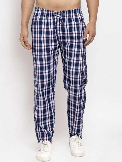 

JAINISH Men Navy Blue & White Checked Track Pants