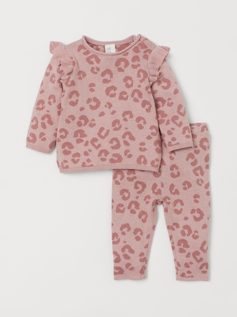 

H&M Girls Pink Printed Fine-Knit Set