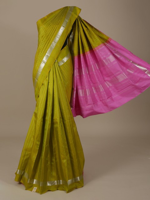 

Pothys Lime Green & Pink Pure Silk Solid Saree
