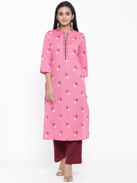 

PIROH Women Pink & Maroon Printed Kurti with Palazzos