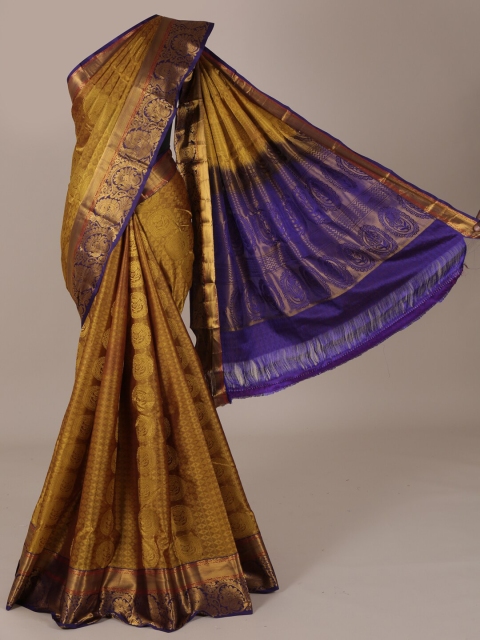 

Pothys Gold-Toned & Blue Pure Silk Woven Design Saree