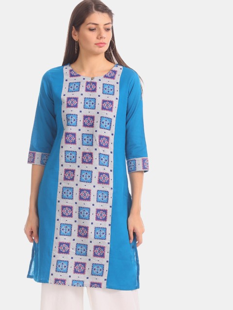 

Karigari Women Blue Printed Straight Kurta