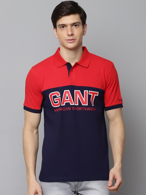 

GANT Men Red Printed Polo Collar T-shirt