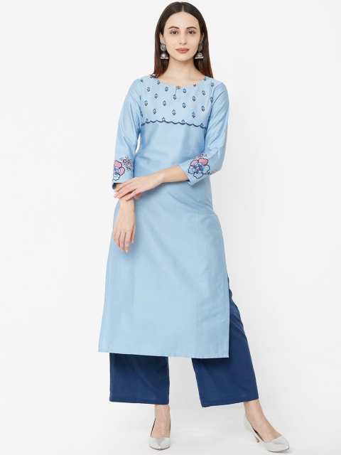 

Os Women Blue Yoke Design Straight Kurta