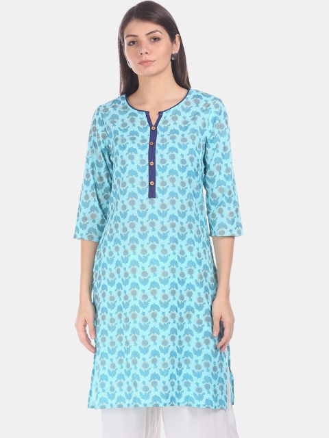 

Karigari Women Blue Printed Straight Kurta