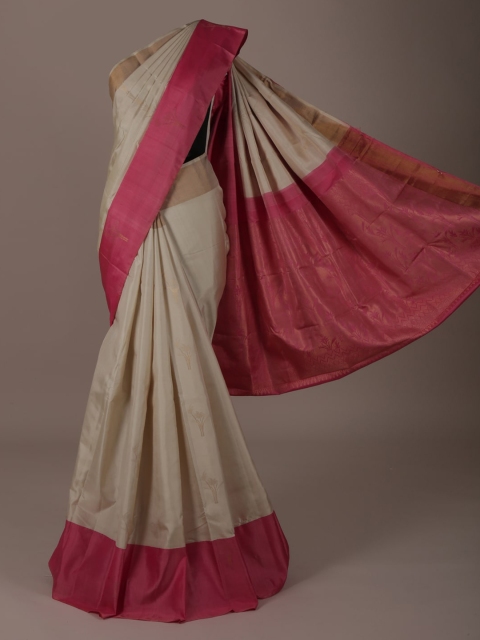

Pothys Cream-Coloured Solid Pure Silk Saree