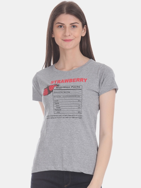 

Sugr Women Grey Printed Round Neck T-shirt