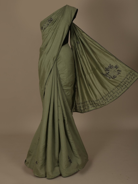 

Pothys Green Solid Jute Silk Saree
