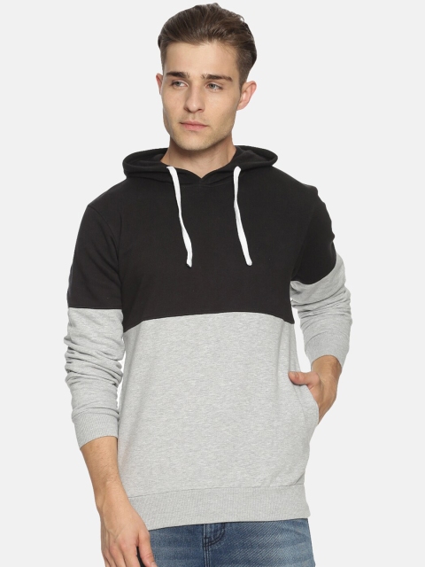 

Campus Sutra Men Grey & Black Colourblocked Hooded Sweatshirt