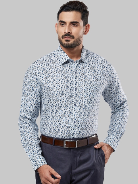 

Ethnix by Raymond Men Off-White & Blue Tailored Fit Printed Formal Shirt